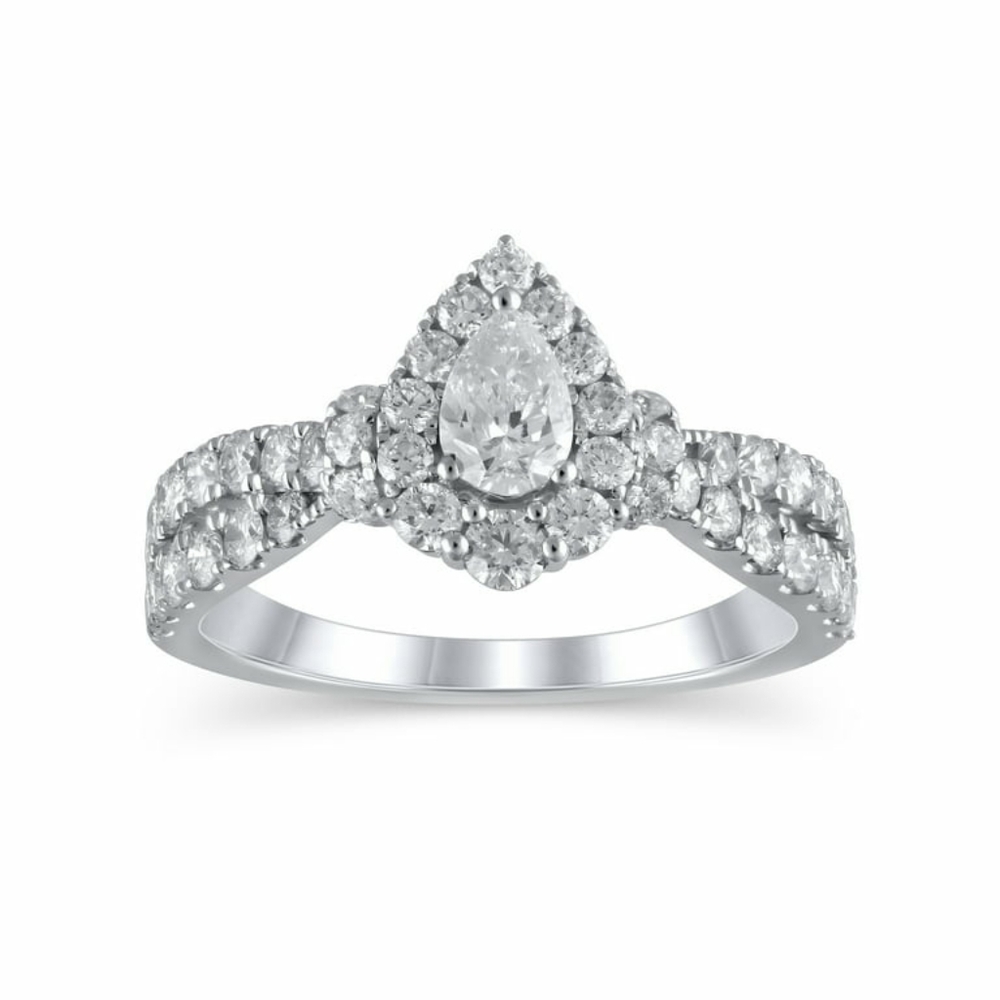 Stunning 10k gold teardrop 1-1/3 cttw diamond engagement ring
